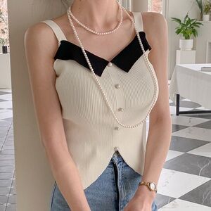 NEW French Style White Ribbed Tank Top